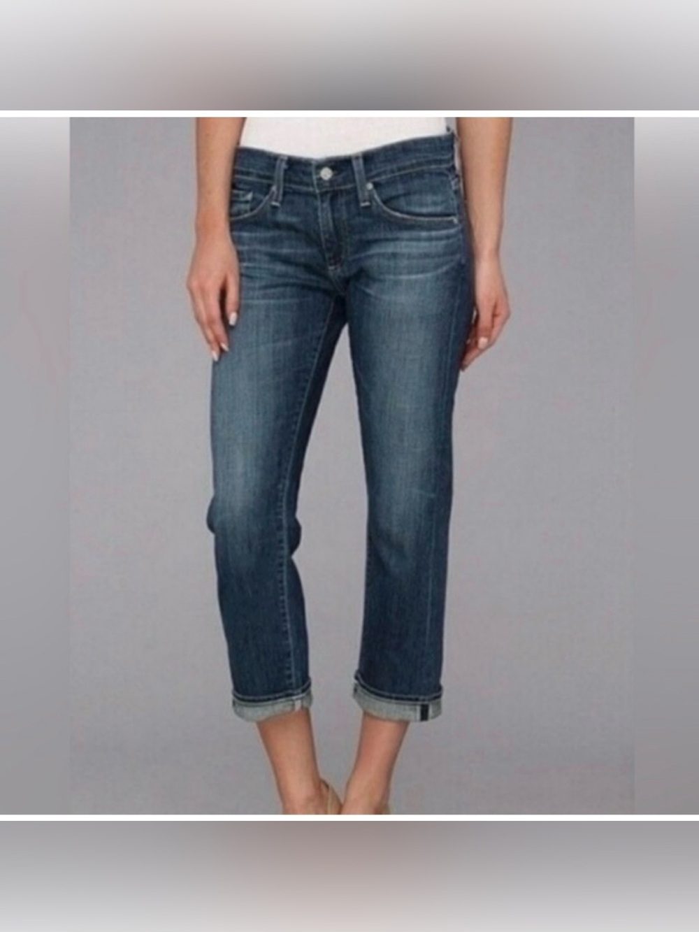 American Eagle dark wash low rise boy jeans Size: 6, Cropped Straight Leg cuffed